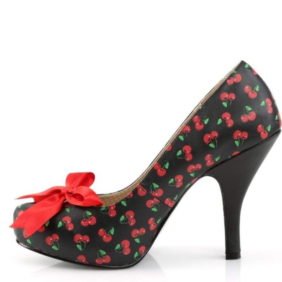Pleasers PINUP-05 – Black Red Cherry Faux Leather Pleasers Size 11 - Picture 2 of 7